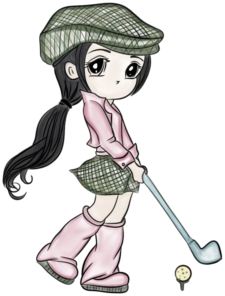 Personaje chibi jugando golf